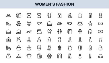 Kadın Moda Çizgisi Simgesi Ayarları. Zarif Markalaşma ve Şık Kıyafet Tasarımı için Profesyonel Asgari Tasarım Simgeleri