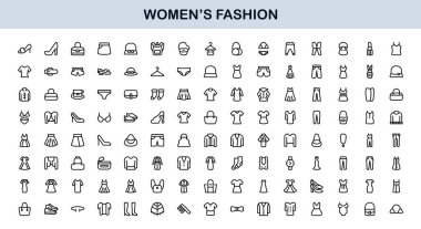 Kadın Moda Çizgisi Simgesi Ayarları. Zarif Markalaşma ve Şık Kıyafet Tasarımı için Profesyonel Asgari Tasarım Simgeleri