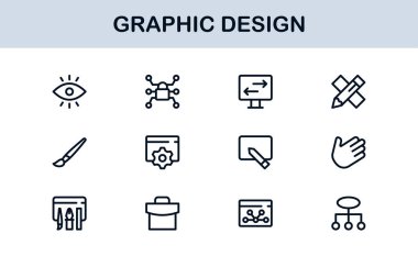 Grafik Tasarım için Vektör Simgeleri Koleksiyonu Fırçalar, Paletler, Tipografi ve Yaratıcı Araçlar Mükemmel