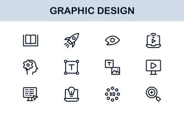 Grafik Tasarım için Vektör Simgeleri Koleksiyonu Fırçalar, Paletler, Tipografi ve Yaratıcı Araçlar Mükemmel