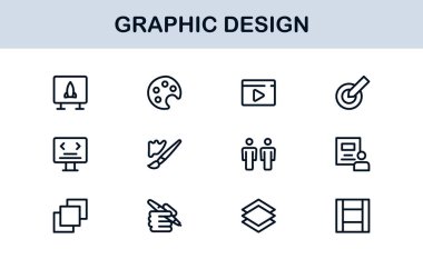 Grafik Tasarım için Vektör Simgeleri Koleksiyonu Fırçalar, Paletler, Tipografi ve Yaratıcı Araçlar Mükemmel