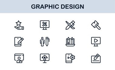 Grafik Tasarım için Vektör Simgeleri Koleksiyonu Fırçalar, Paletler, Tipografi ve Yaratıcı Araçlar Mükemmel