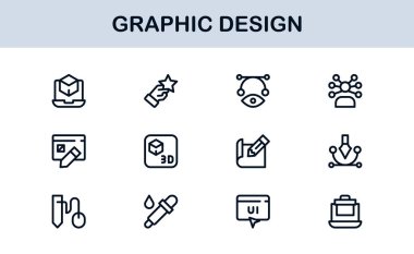 Grafik Tasarım için Vektör Simgeleri Koleksiyonu Fırçalar, Paletler, Tipografi ve Yaratıcı Araçlar Mükemmel