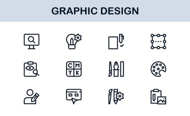 Grafik Tasarım için Vektör Simgeleri Koleksiyonu Fırçalar, Paletler, Tipografi ve Yaratıcı Araçlar Mükemmel