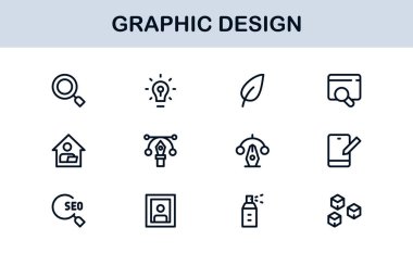 Grafik Tasarım için Vektör Simgeleri Koleksiyonu Fırçalar, Paletler, Tipografi ve Yaratıcı Araçlar Mükemmel