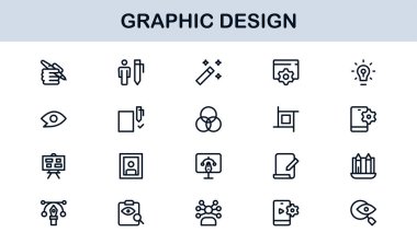 Grafik Tasarım için Vektör Simgeleri Koleksiyonu Fırçalar, Paletler, Tipografi ve Yaratıcı Araçlar Mükemmel