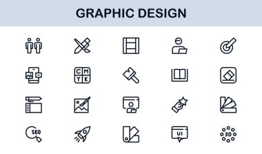Grafik Tasarım için Vektör Simgeleri Koleksiyonu Fırçalar, Paletler, Tipografi ve Yaratıcı Araçlar Mükemmel