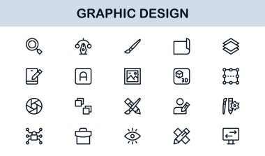 Grafik Tasarım için Vektör Simgeleri Koleksiyonu Fırçalar, Paletler, Tipografi ve Yaratıcı Araçlar Mükemmel