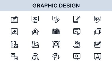 Grafik Tasarım için Vektör Simgeleri Koleksiyonu Fırçalar, Paletler, Tipografi ve Yaratıcı Araçlar Mükemmel