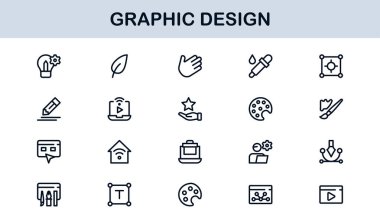 Grafik Tasarım için Vektör Simgeleri Koleksiyonu Fırçalar, Paletler, Tipografi ve Yaratıcı Araçlar Mükemmel