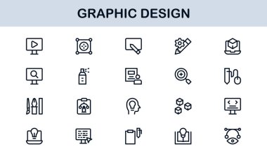 Grafik Tasarım için Vektör Simgeleri Koleksiyonu Fırçalar, Paletler, Tipografi ve Yaratıcı Araçlar Mükemmel