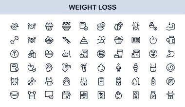 Kilo Veren Sağlık Profesyoneller Hattı Simgesi Ayarlandı. Sağlık ve Diyet İçin Modern Minimal Taslak Vektör Simgeleri