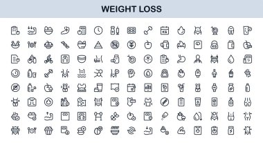 Kilo Veren Sağlık Profesyoneller Hattı Simgesi Ayarlandı. Sağlık ve Diyet İçin Modern Minimal Taslak Vektör Simgeleri