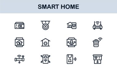 Smart Home Line Simgesi Otomasyon, Teknoloji ve Bağlı Aygıtlar için Modern Minimum Taslak Simgelerini Ayarla