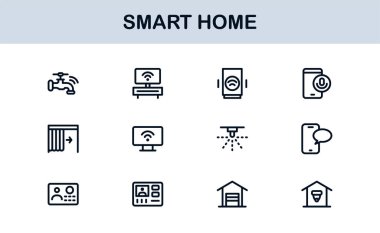 Smart Home Line Simgesi Otomasyon, Teknoloji ve Bağlı Aygıtlar için Modern Minimum Taslak Simgelerini Ayarla