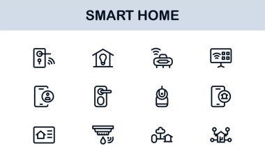 Smart Home Line Simgesi Otomasyon, Teknoloji ve Bağlı Aygıtlar için Modern Minimum Taslak Simgelerini Ayarla