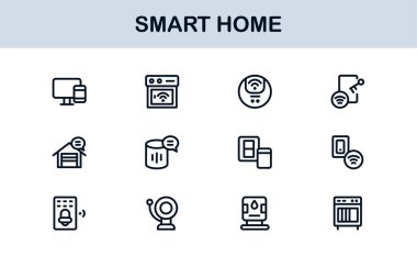 Smart Home Line Simgesi Otomasyon, Teknoloji ve Bağlı Aygıtlar için Modern Minimum Taslak Simgelerini Ayarla