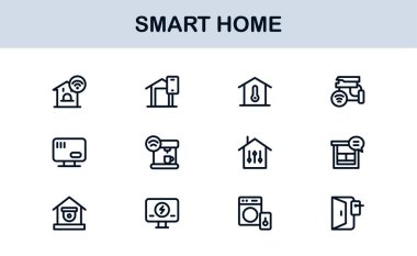 Smart Home Line Simgesi Otomasyon, Teknoloji ve Bağlı Aygıtlar için Modern Minimum Taslak Simgelerini Ayarla