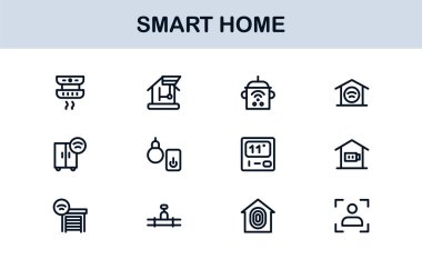 Smart Home Line Simgesi Otomasyon, Teknoloji ve Bağlı Aygıtlar için Modern Minimum Taslak Simgelerini Ayarla