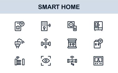 Smart Home Line Simgesi Otomasyon, Teknoloji ve Bağlı Aygıtlar için Modern Minimum Taslak Simgelerini Ayarla