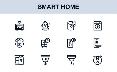 Smart Home Line Simgesi Otomasyon, Teknoloji ve Bağlı Aygıtlar için Modern Minimum Taslak Simgelerini Ayarla