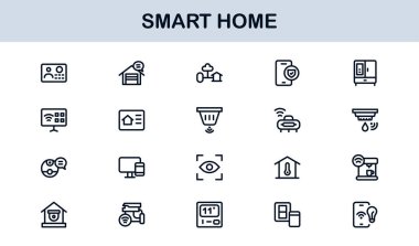 Smart Home Line Simgesi Otomasyon, Teknoloji ve Bağlı Aygıtlar için Modern Minimum Taslak Simgelerini Ayarla