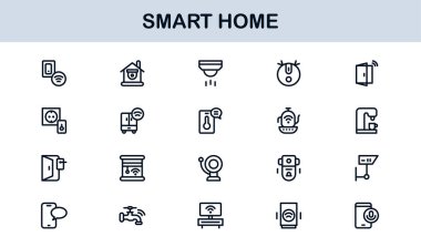 Smart Home Line Simgesi Otomasyon, Teknoloji ve Bağlı Aygıtlar için Modern Minimum Taslak Simgelerini Ayarla