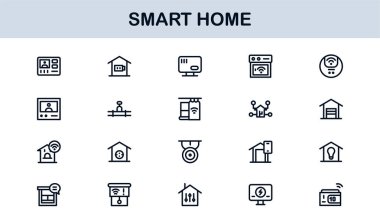 Smart Home Line Simgesi Otomasyon, Teknoloji ve Bağlı Aygıtlar için Modern Minimum Taslak Simgelerini Ayarla