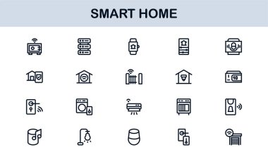 Smart Home Line Simgesi Otomasyon, Teknoloji ve Bağlı Aygıtlar için Modern Minimum Taslak Simgelerini Ayarla