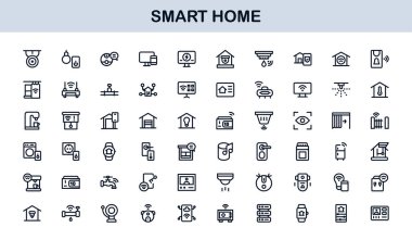 Smart Home Line Simgesi Otomasyon, Teknoloji ve Bağlı Aygıtlar için Modern Minimum Taslak Simgelerini Ayarla