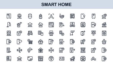 Smart Home Line Simgesi Otomasyon, Teknoloji ve Bağlı Aygıtlar için Modern Minimum Taslak Simgelerini Ayarla