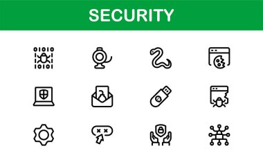 Temel Güvenlik Simgesi Vektör Resmini Ayarla. Dijital Güvenlik Tasarımları için Kilit, Kalkan ve Yetkilendirme Sembolleri İçerir.