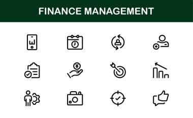 Modern Finans Yönetim Simgesi Vektör İllüstrasyonunu Ayarla. Bütçe, Yatırım ve Mesleki Tasarımlar İçin Mali Planlama İçin Temel Semboller.