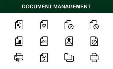Belge İşlem ve Çalışma Akımı Yönetim Simgeleri. Temel Dosya İşleme, Arşivleme ve Dijital Kayıt Sistemi Simgesi Koleksiyonu
