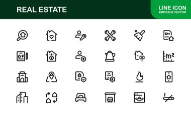 Emlak ve Emlak Premium Simgeleri. Profesyonel, Modern Konut, Ticari ve Mimarlık Sembolleri Gayrimenkul Pazarlama ve Markalaşma hattı stili