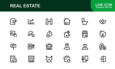 Emlak ve Emlak Premium Simgeleri. Profesyonel, Modern Konut, Ticari ve Mimarlık Sembolleri Gayrimenkul Pazarlama ve Markalaşma hattı stili