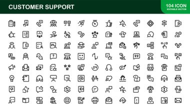Müşteri Destek Servisi Simgeleri Profesyonel Vektör Hattı Resimleri Çevrimiçi Yardım, Sohbet, Yardım Çağrısı ve Teknik Destek Grafikleri