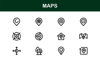 Modern Harita Simgesi Koleksiyonu. Navigasyon ve Konum Hizmetleri için Minimum Vektör Tasarımı