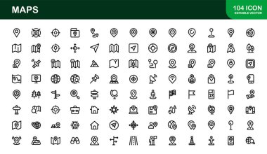 Modern Harita Simgesi Koleksiyonu. Navigasyon ve Konum Hizmetleri için Minimum Vektör Tasarımı