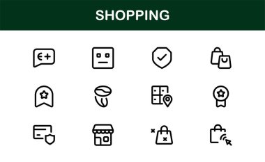 Moda Alışveriş Sembolleri Koleksiyonu. Web siteleri, uygulamalar ve dijital mağazalar için stil perakendecisi, E-ticaret ve pazar temalı vektör illüstrasyonları