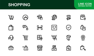 Moda Alışveriş Sembolleri Koleksiyonu. Web siteleri, uygulamalar ve dijital mağazalar için stil perakendecisi, E-ticaret ve pazar temalı vektör illüstrasyonları