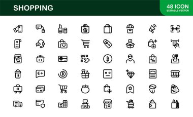 Moda Alışveriş Sembolleri Koleksiyonu. Web siteleri, uygulamalar ve dijital mağazalar için stil perakendecisi, E-ticaret ve pazar temalı vektör illüstrasyonları