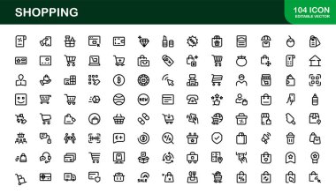 Moda Alışveriş Sembolleri Koleksiyonu. Web siteleri, uygulamalar ve dijital mağazalar için stil perakendecisi, E-ticaret ve pazar temalı vektör illüstrasyonları