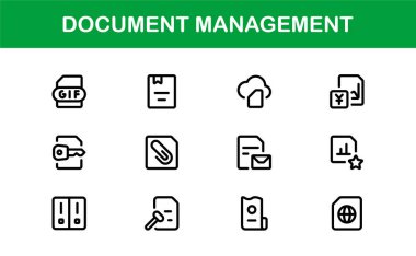 Belge İşlem ve Çalışma Akımı Yönetim Simgeleri. Temel Dosya İşleme, Arşivleme ve Dijital Kayıt Sistemi Simgesi Koleksiyonu