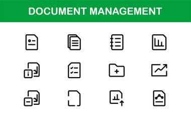 Belge İşlem ve Çalışma Akımı Yönetim Simgeleri. Temel Dosya İşleme, Arşivleme ve Dijital Kayıt Sistemi Simgesi Koleksiyonu