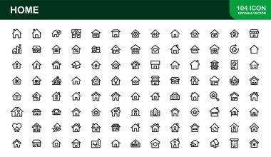 Modern Ev Teması Simgesi Ayarları. Ev ve Özellik Arayüzleri için Temiz Satır Sanatı