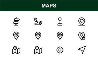Modern Harita Simgesi Koleksiyonu. Navigasyon ve Konum Hizmetleri için Minimum Vektör Tasarımı