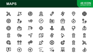 Modern Harita Simgesi Koleksiyonu. Navigasyon ve Konum Hizmetleri için Minimum Vektör Tasarımı