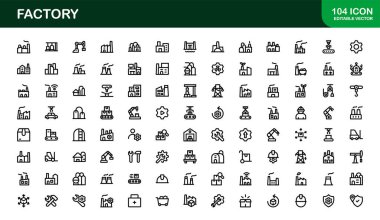 Fabrika Simgesi Temsili Sanayi, Üretim, Makineler, Üretim ve Otomasyon Kavramlarını Basit, İndirmeye Hazır Vektör Biçiminde Ayarladı