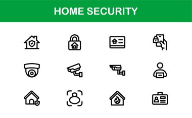 Ev Güvenlik Simgesi Seti Gözetleme, Alarm, Kilit, Kamera ve Temiz, Profesyonel, SEO İyimser Vektör Biçiminde İzleme Konseptleri